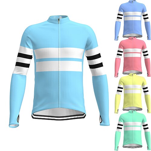 

21Grams Men's Cycling Jersey Long Sleeve Bike Top with 3 Rear Pockets Mountain Bike MTB Road Bike Cycling Breathable Quick Dry Moisture Wicking Reflective Strips Green Yellow Rosy Pink Stripes