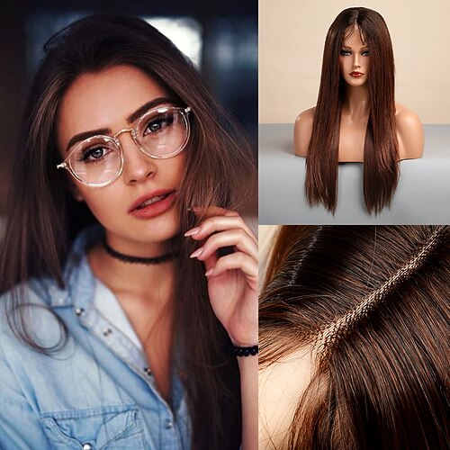 

HAIRCUBE Auburn Straight 1341 Lace Front Synthetic Wig For Black Women Brazilian HD Lace Frontal Wig