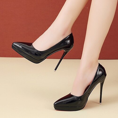 

Women's Heels Plus Size High Heel Pointed Toe Casual Daily PU Leather Loafer Spring Summer Solid Colored Black Red