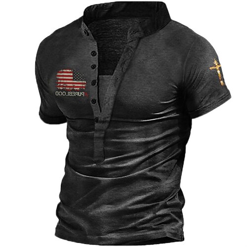 

Men's Henley Shirt Tee T shirt 3D Print Graphic Flag Henley Casual Daily Print Short Sleeve Tops Fashion Vintage Designer Big and Tall Black