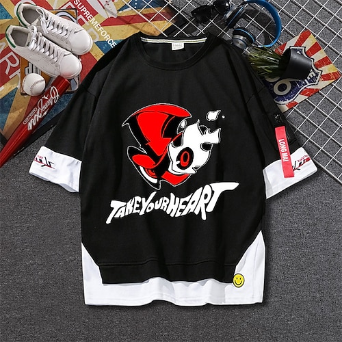 

Inspired by Persona 5 Joker T-shirt Cartoon 100% Polyester Anime Fake two piece Harajuku Street Style T-shirt For Men's / Women's / Couple's