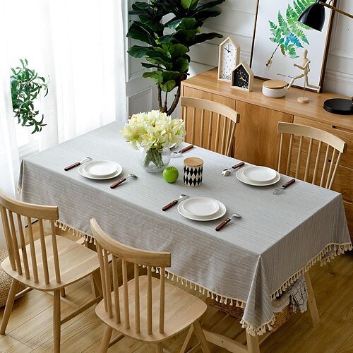 

Rectangle Tablecloth Farmhouse Table Cloth, Cotton and Linen Table Cover Patio Outdoor Wedding Restrant for Dining Table, Buffet Parties and Camping