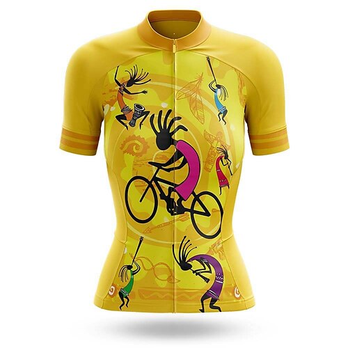 

21Grams Women's Cycling Jersey Short Sleeve Bike Top with 3 Rear Pockets Mountain Bike MTB Road Bike Cycling Breathable Quick Dry Moisture Wicking Reflective Strips Yellow Graphic Polyester Spandex
