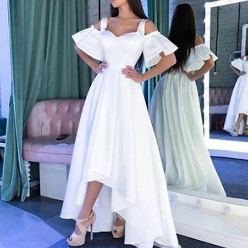 

Women's A Line Dress Maxi long Dress White Short Sleeve Pure Color Backless Plus High Low Spring Summer V Neck Elegant Romantic Modern 2022 S M L XL