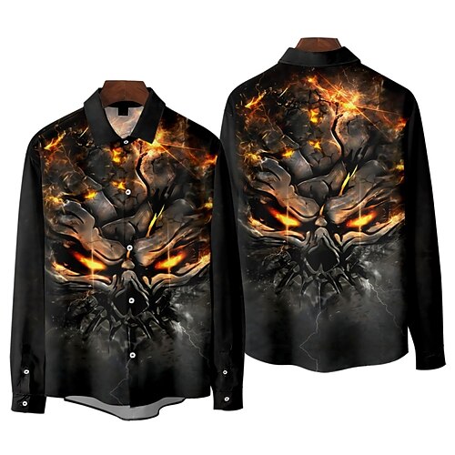 

Men's Shirt 3D Print Graphic Collar Street Casual Long Sleeve Tops Fashion Vintage Classic Black