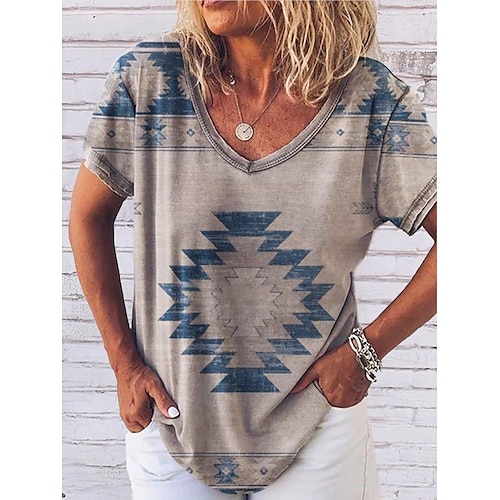 

2022 summer new urban leisure v-neck short-sleeved loose t-shirt women's ethnic style t-shirt women