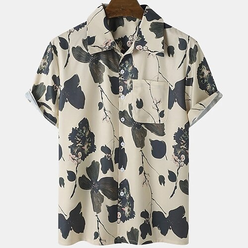 

Men's Shirt Ink Painting Turndown Casual Daily Button-Down Print Short Sleeve Tops Casual Fashion Comfortable Sports Khaki