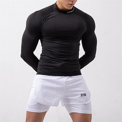 

Men's Compression Shirt Running Shirt Long Sleeve Tee Tshirt Athletic Athleisure Spandex Breathable Moisture Wicking Soft Running Active Training Walking Sportswear Activewear Solid Colored Black