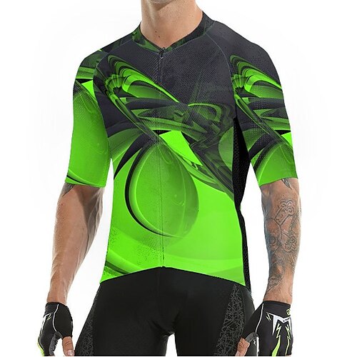 

21Grams Men's Cycling Jersey Short Sleeve Bike Jersey Top with 3 Rear Pockets Mountain Bike MTB Road Bike Cycling Breathable Quick Dry Moisture Wicking Soft Green Blue Yellow Graphic Fluorescent