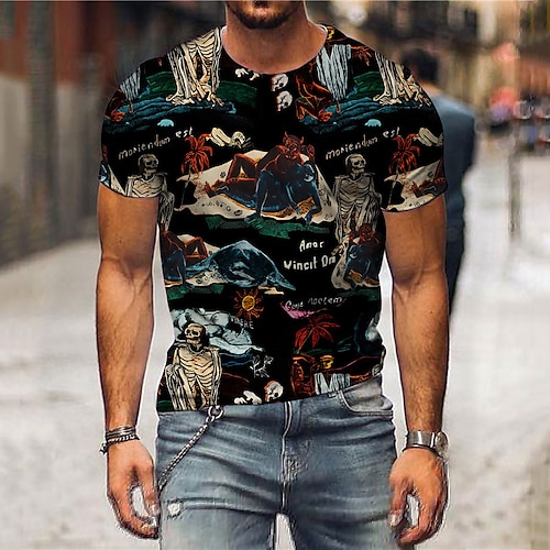 

Men's Unisex T shirt Tee 3D Print Graphic Prints Skull Crew Neck Street Daily Print Short Sleeve Tops Casual Designer Big and Tall Sports Blue / Summer