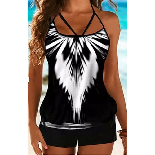 

Damen Badeanzug Tankini 2 Stück Übergröße Bademode Rückenfrei Print Hoch tailliert für große Büsten Farbverlauf Weiß Blau Gelb Spaghetti-Shirt Gurt Badeanzüge neu Urlaub Modisch / Modern