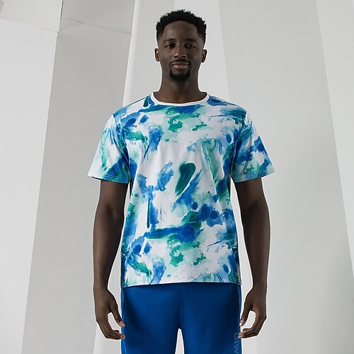 

Men's T shirt Color Block Crew Neck Casual Daily Tops Lightweight Fashion Comfortable Blue Purple