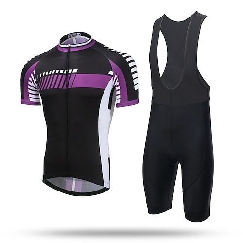 

21Grams Men's Cycling Jersey with Bib Shorts Short Sleeve Mountain Bike MTB Road Bike Cycling Green Purple Bike Clothing Suit 3D Pad Breathable Quick Dry Moisture Wicking Back Pocket Polyester Spandex