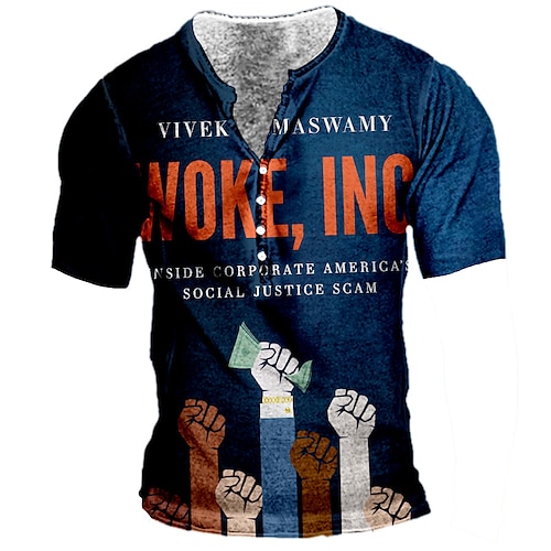 

Men's Henley Shirt Tee T shirt 3D Print Graphic Hand Letter Plus Size Henley Daily Sports Button-Down Print Short Sleeve Tops Basic Casual Designer Big and Tall Blue