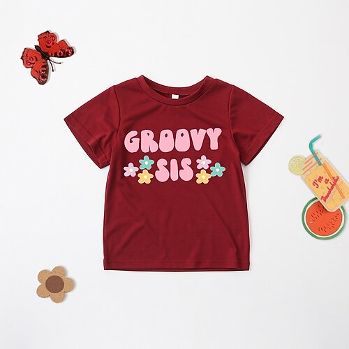 

Toddler Girls' T shirt Floral Daily Short Sleeve Cute 3-6 Years Spring Red