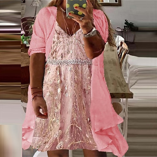 

Women's Plus Size Casual Dress Floral V Neck Print Half Sleeve Fall Spring Work Casual Midi Dress Causal Daily Dress