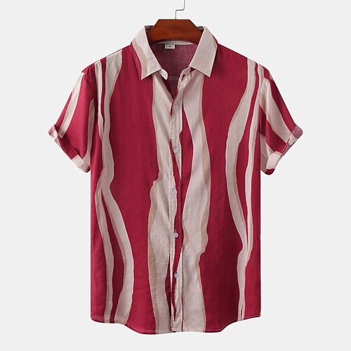 

Men's Shirt Other Prints Geometry Plus Size Turndown Holiday Print Short Sleeve Tops 2pcs Beach Red / White