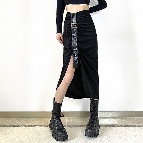 

Women's Fashion Ankle-Length Skirts Casual / Daily Weekend Solid Colored Split Black S M L