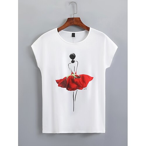 

Women's T shirt Basic Plain Retro Round Neck Stard Summer White