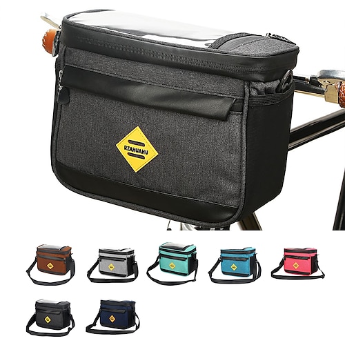 

Bike Handlebar Bag, Bicycle Front Basket Cooler, Water Resistant Bike Storage Pack with Touch Screen Phone Holder for Men Women Kids Mountain Road Bikes Scooters