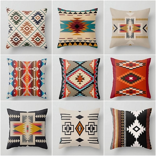 

Farmhouse Style Geometric Pillow Case Pillow Covers Terracotta Southwestern Cushion Case Decorative Aztec Print Ethnic Home Decor