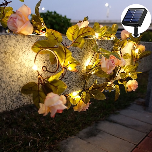 

Outdoor Solar Rose Fairy String Lights 2m 20leds Rattan Lights Waterproof Garden Lights Christmas Wedding Party Holiday Courtyard Terrace Indoor Outdoor Home Decoration