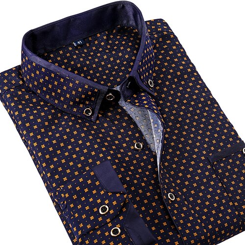 

Men's Shirt Polka Dot Plaid Feather Turndown Street Casual Button-Down Print Long Sleeve Tops Business Casual Fashion Streetwear Blue White Black Summer Shirt