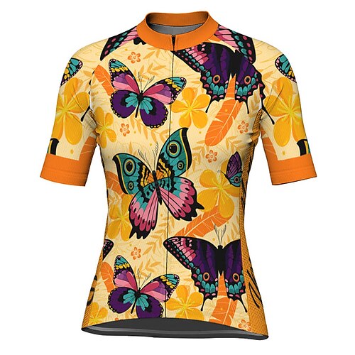 

21Grams Women's Short Sleeve Cycling Jersey Butterfly Bike Top Mountain Bike MTB Road Bike Cycling Yellow Spandex Polyester Breathable Quick Dry Moisture Wicking Sports Clothing Apparel / Athleisure