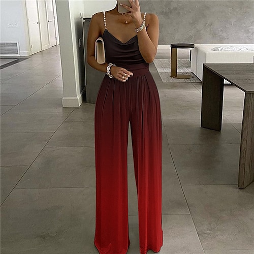 

Women's Jumpsuit Backless Print Gradient V Neck Streetwear Street Daily Regular Fit Sleeveless Purple Red Black S M L Spring