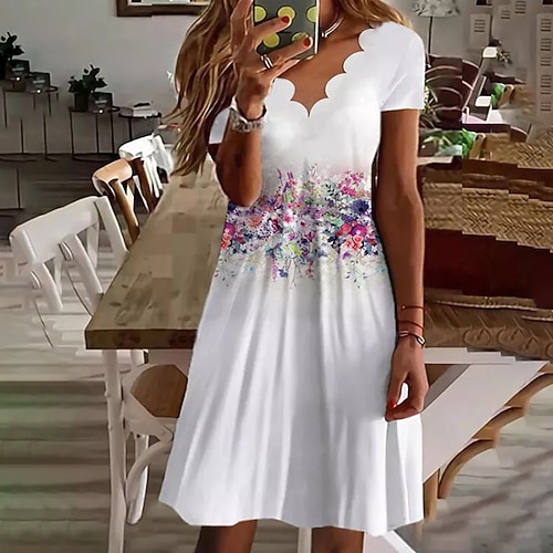 

Women's Casual Dress Knee Length Dress Green White Gray Pink Light Blue Short Sleeve Floral Print Spring Summer V Neck Casual 2022 S M L XL
