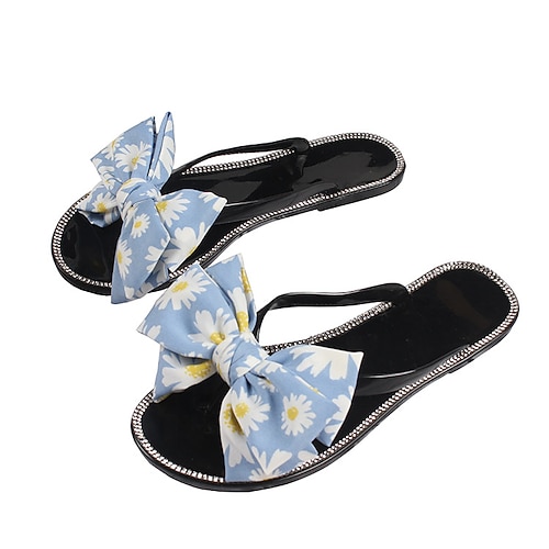 

Women's Flip-Flops Flat Sandals Flip-Flops Outdoor Slippers Bowknot Flower Flat Heel Round Toe Open Toe Elegant Casual Daily PVC Loafer Spring Summer Polka Dot Solid Colored Black Rosy Pink Light