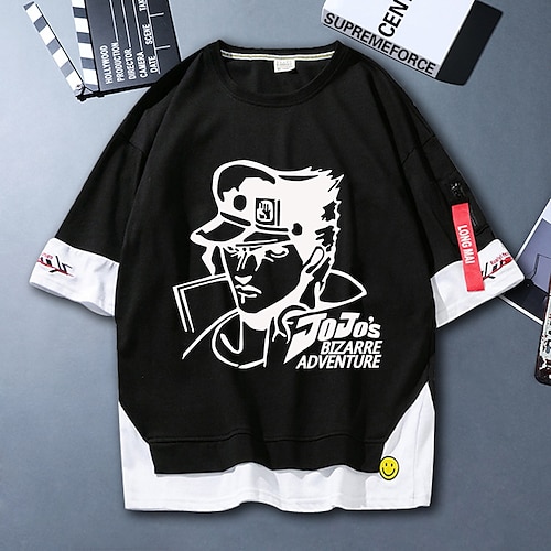 

A aventura bizarra de JoJo Jotaro Kujo Japonesa/Curta Desenho Mangá Anime duas peças falsas Harajuku Estilo de rua Camiseta Para Homens Mulheres Unisexo Adulto Hot Stamping 100% Poliéster