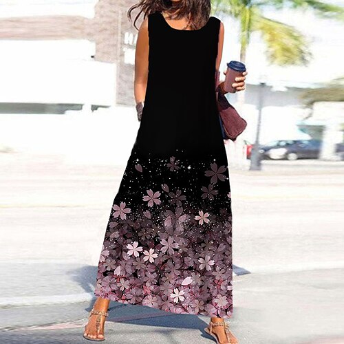 

Mulheres Vestido Swing Vestido Longo Vestido Maxi Rosa Sem Manga Floral Bolsos Primavera Verão Gola Redonda Moderno Final de semana 2022 S M L XL XXL 3XL