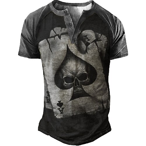 

Men's Henley Shirt Tee T shirt 3D Print Graphic Poker Plus Size Henley Daily Sports Button-Down Print Short Sleeve Tops Basic Casual Classic Designer Dark Gray