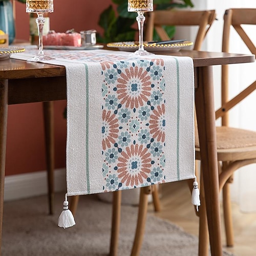 

Table Runner Farmhouse Table Flag Decor Cover with Tassel for Wedding Party Tea Party Festival