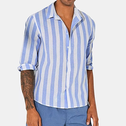 

Men's Shirt Striped Turndown Street Casual Button-Down Long Sleeve Tops Casual Fashion Breathable Comfortable Blue Black