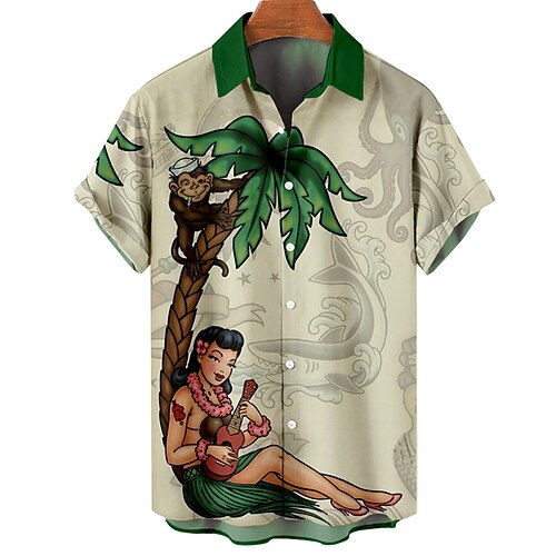 

Men's Shirt Print Graphic Prints Turndown Casual Daily Button-Down Print Short Sleeve Tops Casual Fashion Light gray