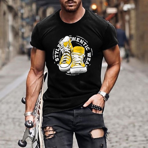 

Homens Camiseta Letra Sapato Decote Redondo Azul Verde Tropa Cáqui Cinzento Preto Impressão A Quente Casual Diário Manga Curta Imprimir Roupa Básico Simples / Verão