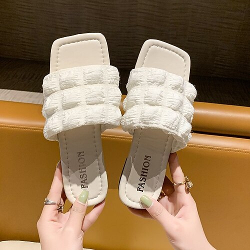 

Women's Slippers Daily Plus Size Outdoor Slippers Summer Flat Heel Round Toe Minimalism Walking Shoes Synthetics Loafer Solid Colored Black Green Yellow