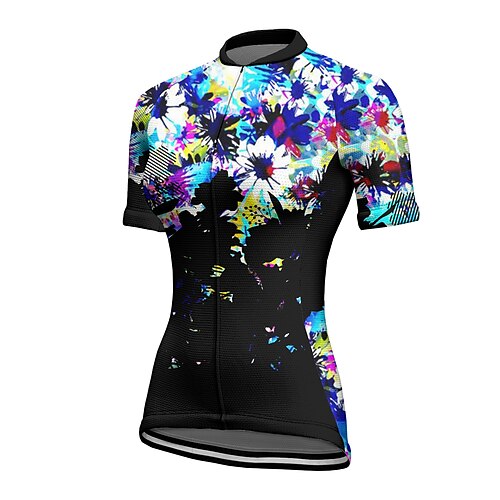 

21Grams Women's Short Sleeve Cycling Jersey Summer Spandex Black Floral Botanical Bike Top Mountain Bike MTB Road Bike Cycling Quick Dry Moisture Wicking Sports Clothing Apparel / Stretchy