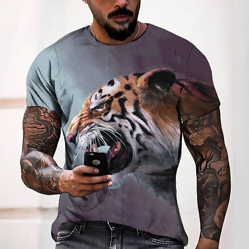 

Men's Tee T shirt 3D Print Graphic Round Neck Casual Daily 3D Print Short Sleeve Tops Fashion Designer Cool Comfortable Gray