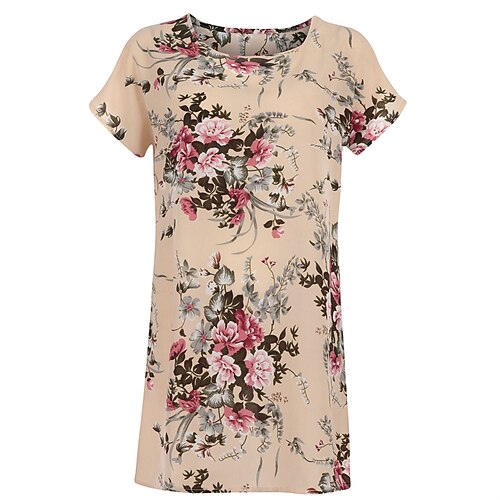 

Women's Shift Dress Short Mini Dress Khaki Short Sleeve Floral Print Spring Summer Crew Neck Stylish Casual 2022 S M L XL XXL