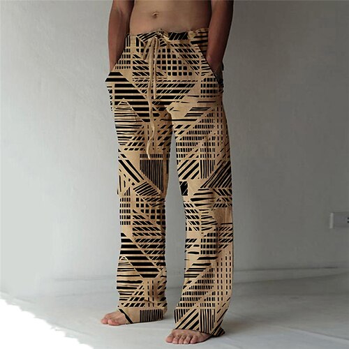 

Men's Fashion Designer Straight Trousers 3D Print Elastic Drawstring Design Front Pocket Pants Casual Daily Graphic Prints Geometry Comfort Soft Mid Waist Green Khaki S M L XL XXL
