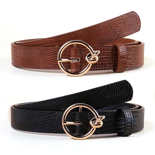 

2 PCS Women's PU Buckle Belt Skinny Belt PU Leather Metal Bucke Geometric O-ring Classic Cowboy Gift Daily Multicolor