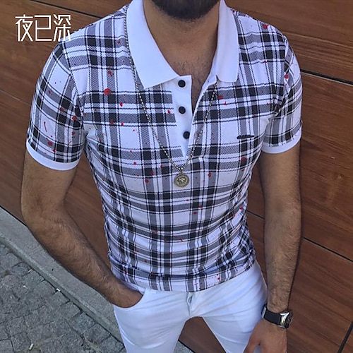 

Men's Shirt Plaid Turndown Street Casual Button-Down Print Short Sleeve Tops Casual Fashion Streetwear Cool White