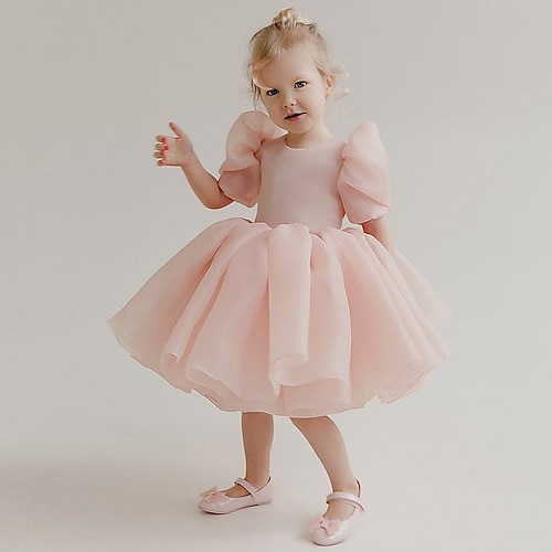 

Kids Girls' Dress Solid Colored A Line Dress Asymmetrical Dress Performance Mesh Cotton Short Sleeve Princess Dress 3-12 Years Spring Pink