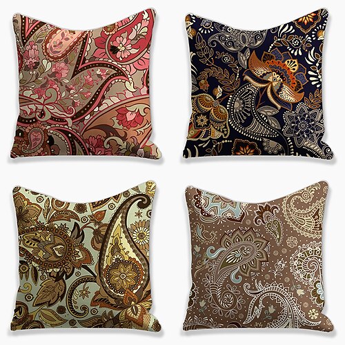 

Folk-custom Double Side Cushion Cover 4PC Soft Decorative Square Throw Pillow Cover Cushion Case Pillowcase for Bedroom Livingroom Superior Quality Machine Washable Indoor Cushion for Sofa Couch Bed Chair