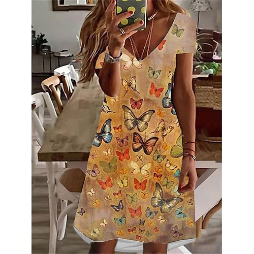 

Mini robe Femme Robe t-shirt Manche Courte Printemps Eté - Vacances à la mode Casual Imprimer Animal Papillon Col V Ample 2023 Boom Vente Robe Jaune Vert Claire Rose Claire Vin bleu marine Bleu