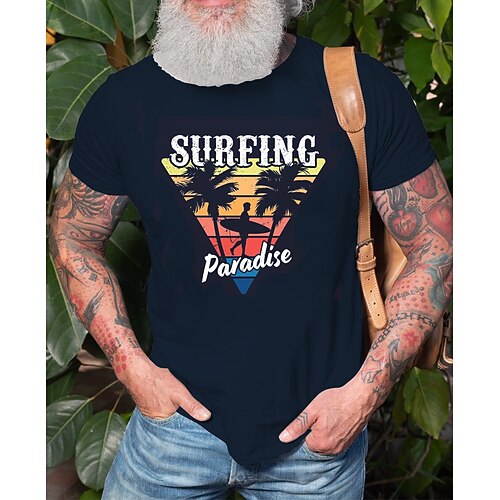 

Men's T shirt Hot Stamping Letter Round Neck Casual Daily Print Short Sleeve Tops Simple Basic Blue Black Gray