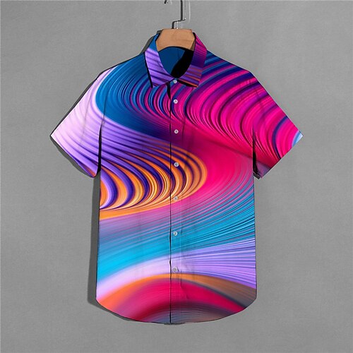 

Men's Shirt 3D Print Gradient Turndown Street Casual Button-Down Print Short Sleeve Tops Casual Fashion Designer Breathable Rainbow
